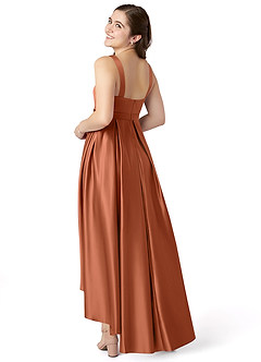 Azazie Inaya Junior Cedar Rose A-Line with Belt Stretch Satin Dress image4