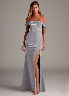 Azazie Saige Bridesmaid Dresses French Lilac Sheath Off the Shoulder Velvet Convertible Dress image4