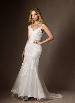 Azazie Poppy Abiti da Sposa Abito Sirena in Tulle Lustrini Bianco Diamante image9