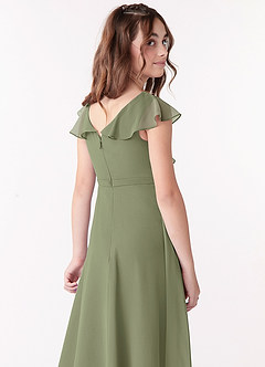 Azazie Posie Junior Vestido de Verde Oscuro de Gasa de Corte En A con Volante image6