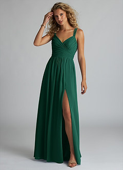 Azazie Aziza Bridesmaid Dresses Emerald A-Line V-Neck Pleated Chiffon Dress image3