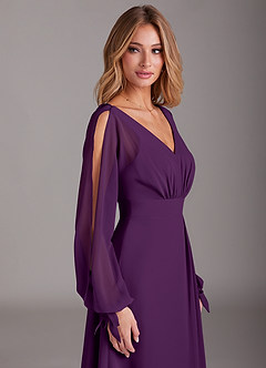 Azazie Matilda Robes de demoiselle d'honneur Robe Trapèze en Mousseline de soie Manche longue Grain De Raisin image7