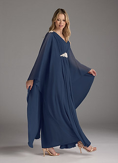 Azazie Drew vestidos de madre de la novia Vestido de Azul Marino Oscuro de Gasa de Corte En A con Plisado image3