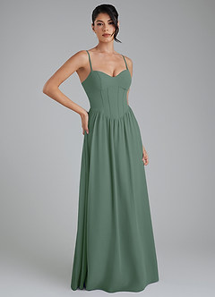 Azazie Alisha Bridesmaid Dresses Eucalyptus A-Line Corset Chiffon Dress image4