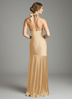 Azazie Nayeli Jurken voor bruidsmeisjes Jurk van Stretch Satijn met A-Lijn Geplooid Goud image2