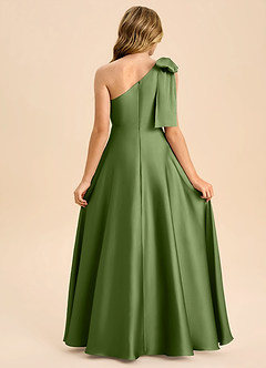 Azazie Penguin Junior Vestido de Enebro de Satén Elástico de Corte en A con Lazo image2