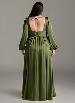 Azazie Norah Bridesmaid Dresses Olive A-Line Stretch Satin Dress image8