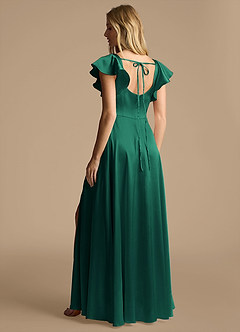 Azazie Bondi Bridesmaid Dresses Emerald A-Line Bow Metallic Satin Dress image3