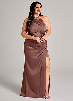 Azazie Jemma Robes de demoiselle d'honneur Robe Fourreau en Satin extensible Plissée Expresso image11