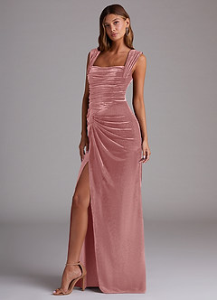 Azazie Genesis Bridesmaid Dresses Dusty Rose Sheath Pleated Velvet Dress image4
