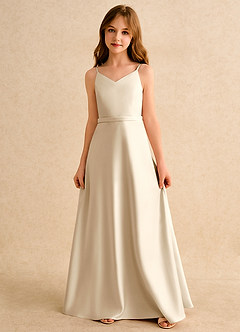 Azazie Fishie Girls Formal Sukienki dla dziewczynek sypiących kwiaty Linia A Matowy satynowy Długość podłogi Sukienka image4