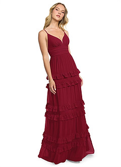Azazie Rachel Final Sale Burgundy A-Line Chiffon Dress image3