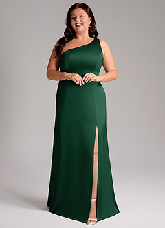 Azazie Phaedra Abiti da Damigella Abito A-Line in Raso Elasticizzato Monospalla Verde Scuro image6