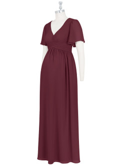 Azazie Verna Maternity Bridesmaid Dresses A-Line V-Neck Ruched Chiffon Floor-Length Dress image9