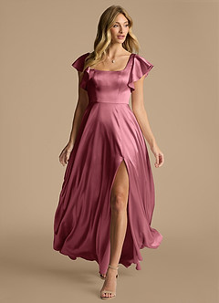 Azazie Bondi Abiti da Damigella Abito A-Line in Raso Metallizzato Fiocco Rosa Del Deserto image6
