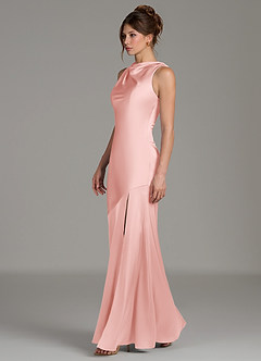 Azazie Kiara Robes de demoiselle d'honneur Robe Sirène en Satin extensible Plissée Rose Poudré image3