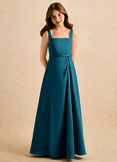 Azazie Emiko Girls Formal Abiti da Ragazza di Fiori Abito A-Line in Raso Opaco Plissettato Blu Inchiostro image1