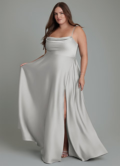 Azazie Elle Bridesmaid Dresses Silver A-Line Pleated Stretch Satin Dress image8