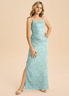 Azazie Mai Junior Etui Plissee Blumen-Burnout Kleid Nebel image4