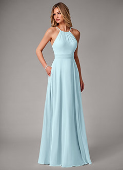 Azazie Amalia Robes de demoiselle d'honneur Robe Trapèze en Mousseline de soie Plissée Bleu Nuage image5