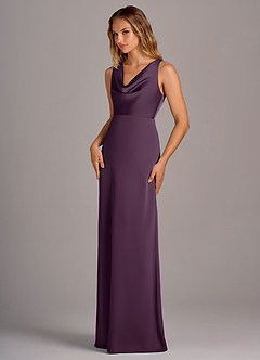 Azazie Wrenlee Bridesmaid Dresses Plum A-Line Stretch Satin Dress image3