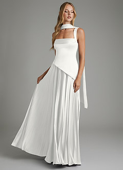 Azazie Stephanie Bridesmaid Dresses White A-Line Corset Stretch Satin Dress image6