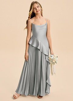 Azazie Lala Junior A-Linie Gestreift Stretch-Satin Kleid Silber image3