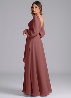 Azazie Omari Brautjungfernkleider A-Linie Langarm Chiffon Kleid Wüstenrose image2
