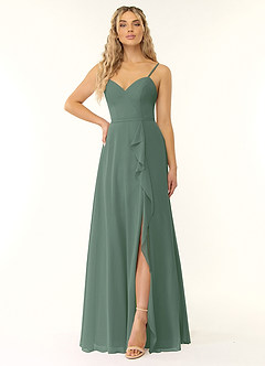 Azazie Naeem Bridesmaid Dresses Eucalyptus A-Line V-Neck Ruffle Chiffon Dress image1