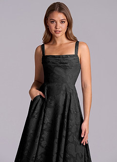 Azazie Shaude Bridesmaid Dresses Black A-Line Pleated Floral Burnout Dress image3