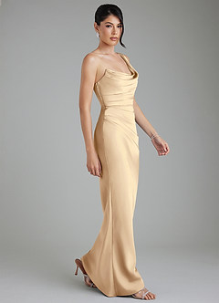 Azazie Sabrina Robes de demoiselle d'honneur Robe Sirène en Satin extensible Corset Champagne image9