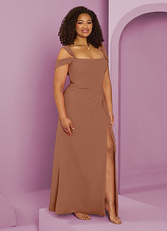 Barbie ♥ Azazie Jurken voor bruidsmeisjes Jurk van Chiffon met A-Lijn Off the Shoulder Bronzeertint image10