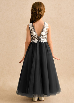 Azazie Mixie Jurken voor bloemenmeisjes Baljurk Jurk van Kant Zwart image4