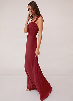 Barbie ♥ Azazie Bridesmaid Dresses Pomegranate A-Line Sweetheart Neckline Chiffon Dress image4