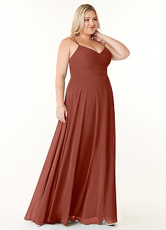 Azazie Janine Brautjungfernkleider A-Linie V-Hals Chiffon Kleid Rotbraun image8