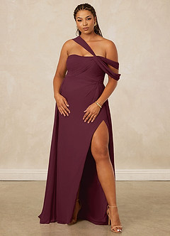 Christian Siriano Bridal for Azazie 1014 Bridesmaid Dresses Cabernet A-Line Off the Shoulder Chiffon Dress image12