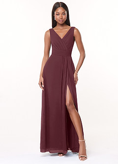 Azazie Karina Bridesmaid Dresses Sangria A-Line Pleated Chiffon Dress image1
