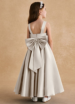 Azazie Honey Bear Blumenmädchenkleider A-Linie Plissee Matte Satin Kleid Frost image1