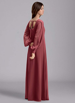 Azazie Bondi Junior Vestido de Merlot de Gasa de Corte en A con Blusón image6