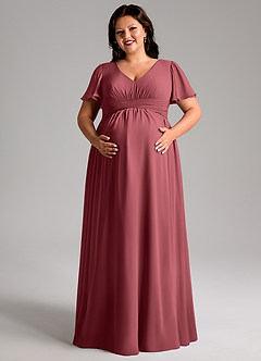 Azazie Verna Brautjungfernkleider für Schwangere A-Linie V-Hals Gerüscht Chiffon Bodenlänge Kleid image11