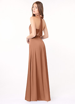 Azazie Delmar Final Sale English Rose A-Line Halter Bow Stretch Satin Dress image2