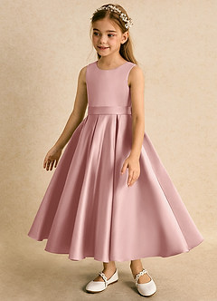 Azazie Junebuj Flower Girl Dresses Rose Gold Ball-Gown Pleated Matte Satin Dress image3