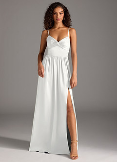 Azazie Zeya Bridesmaid Dresses White A-Line Pleated Stretch Satin Dress image2