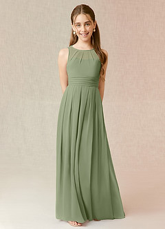 Azazie Bibiane Junior Pistachio A-Line Pleated Chiffon Dress image1