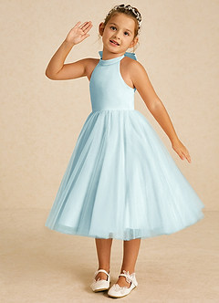 Azazie Dora Blumenmädchenkleider A-Linie Schleifen Tüll Kleid Seegrün image2