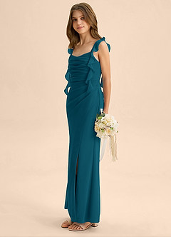 Azazie Jessamine Junior Vestido de Azul Tinta de Gasa de Corte Sirena con Escote de Corazón image5