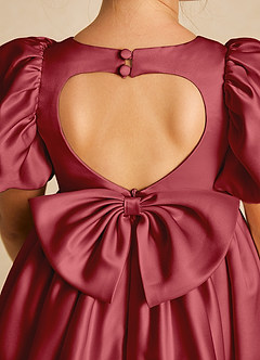 Azazie Muffin Flower Girl Dresses Pomegranate A-Line with Sleeves Matte Satin Dress image4