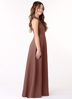 Azazie Laurel Junior Espresso A-Line Stretch Satin Dress image2