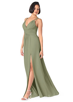 Azazie Farren Vestidos de damas de honor Vestido de Pistacho de Gasa de Corte en A Convertible con Plisado image3