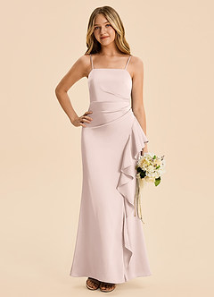 Azazie Lyla Junior Blushing Pink Mermaid Pleated Stretch Satin Dress image3